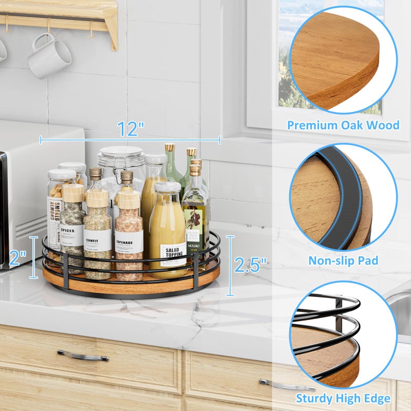 OVICAR 12" Lazy Susan Turntable Organizer - Oak Wood Lazy Susan for Cabinet Kitchen Countertop Dining Table Pantry Cupboard Bathroom Coffee Bar Storage Spice Rack Home Decor - Image 5