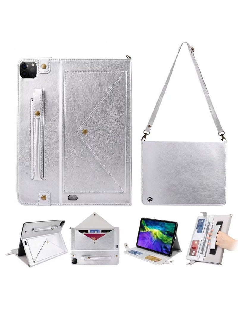 iPad Pro 11 Case with Shoulder Strap and Hand Band, PU Leather Shoulder Bag Envelope Wallet Cover with Card Holder Cash Pocket Pencil Holder for iPad Pro 11  - Image 1