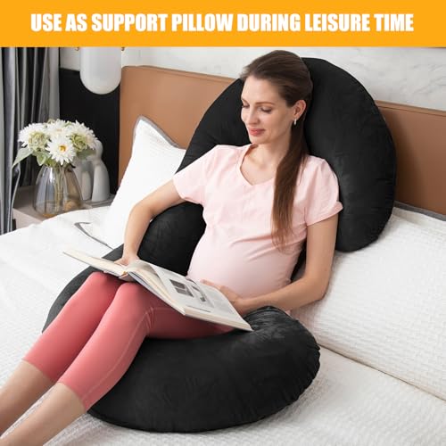 1 MIDDLE ONE Pregnancy Pillow, C Shaped Full Body Pregnant Women Sleeping Pillow for Maternity Support with Cover (Black) - Image 5
