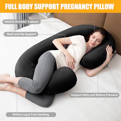 1 MIDDLE ONE Pregnancy Pillow, C Shaped Full Body Pregnant Women Sleeping Pillow for Maternity Support with Cover (Black) - Image 2