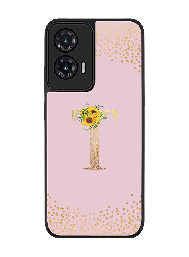 Stylizedd For Motorola Moto G35 Case,Slim fit Camera Protection, Shockproof Thin Phone cover  - Custom Floral Monogram - T  (Pink )
