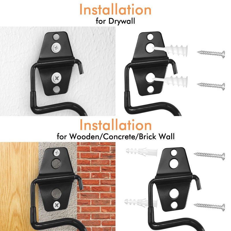 LIGHT DUST Broom Holder Wall Mount - 12 Pack Tool Hangers Garage Wall Hanging Organizer - Heavy Duty Metal Large S Hooks for Mop Shovel Rake Shed Garden Lawn Yard Handle Tools Organization (Black) - Image 5