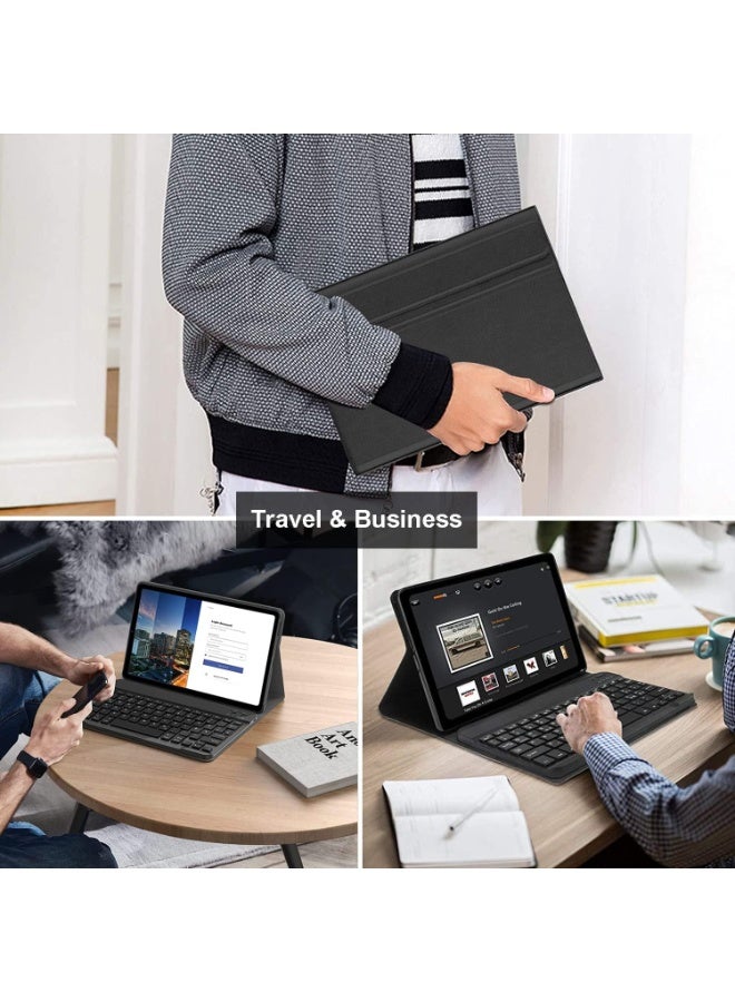 فكرة جراب Fekra مع كيبورد لساعة Xiaomi Redmi Pad SE 11 بوصة (2023)، تصميم نحيف مع غطاء حماية ولوحة مفاتيح لاسلكية قابلة للفصل مغناطيسيًا بنظام QWERTZ الألماني، يوفر تجربة استخدام مريحة ويحوّل التابلت إلى جهاز شبيه باللابتوب. - Image 2
