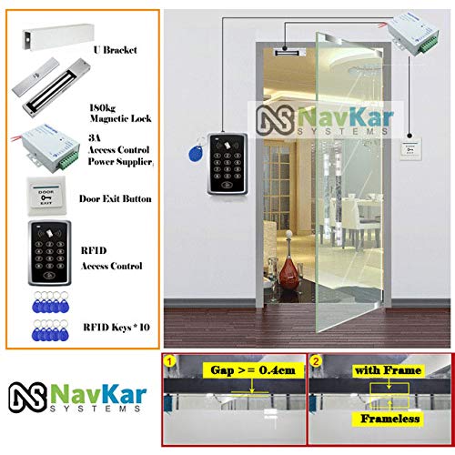 NAVKAR SYSTEMS NAVKAR SYSTEMS RFID Pin Access Control System EM Lock 600 Lbs U Bracket K80 Supply PVC Button Keychain Tag 10 Nos for Toughened Glass Door  - Image 3