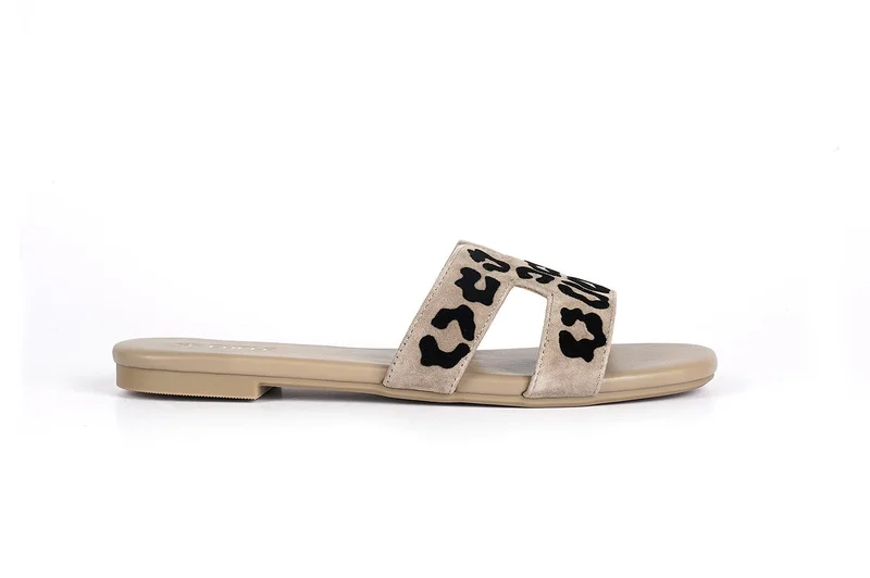 Beige Suede Leopard Flat Flip Flop