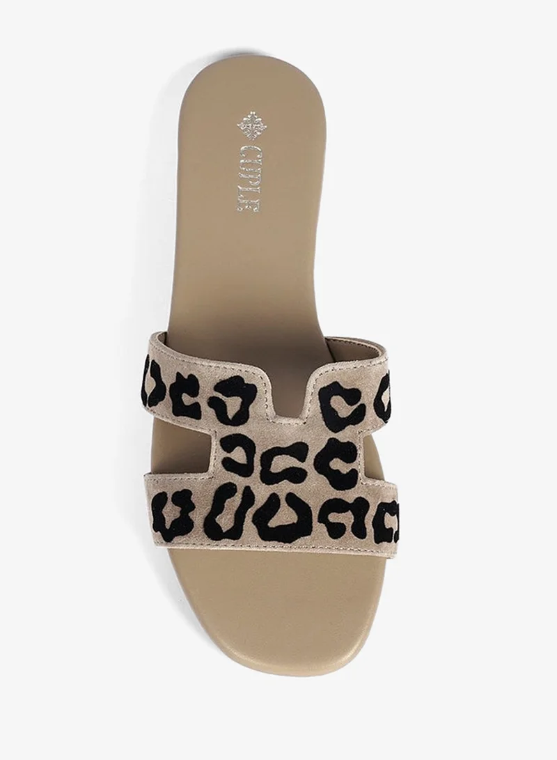 Cuple  Beige Suede Leopard Flat Flip Flop for Women | Best Price UAE
