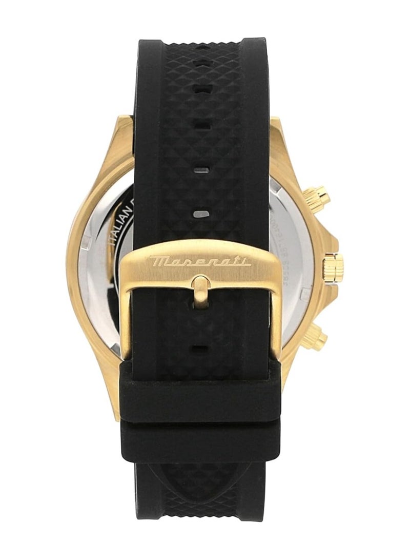 مازيراتي ساعة الرجال كرونوجراف، مصنوعة من الفولاذ والسيليكون، بفضل طلاء PVD باللون الذهبي - Image 3