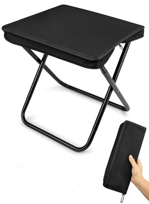 مقعد تخييم، مقعد محمول قابل للطي مع حقيبة حمل، كرسي محمول قابل للطي في الهواء الطلق للسفر والمشي والتنزه وصيد الأسماك والنزهات والشواء (أسود)