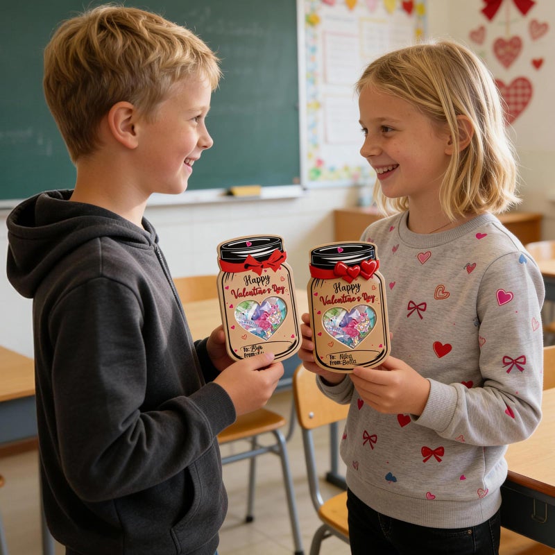 Galetcy Valentines Day Mason Jar Cards - 50 Pack Valentine Greeting Cards For Classroom  Valentines Day Gifts Exchange Cards For School Candy Treats (Candy Not Included) - Image 4