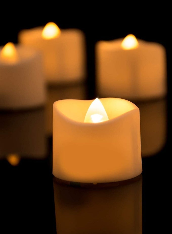 FLAMELESS CANDLES [12 PACK] BATTERY OPERATED LED VOTIVE FLICKERING TEALIGHTS CANDLES WITH WARM WHITE LIGHT FOR WEDDING, BIRTHDAY PARTY, HOLIDAYS, EID RAMADAN HOME DECORATION
