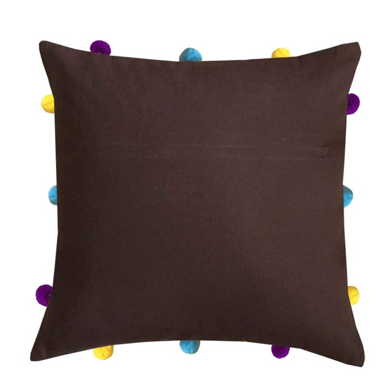 Lushomes Cushion Cover 12x12 Boho Cushion Covers Sofa Pillow Cover Cushion Covers with Tassels Cushion Cover with pom pom 12x12 Inches Set of 3Brown - Image 2