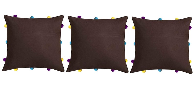 Lushomes Cushion Cover 12x12 Boho Cushion Covers Sofa Pillow Cover Cushion Covers with Tassels Cushion Cover with pom pom 12x12 Inches Set of 3Brown - Image 1