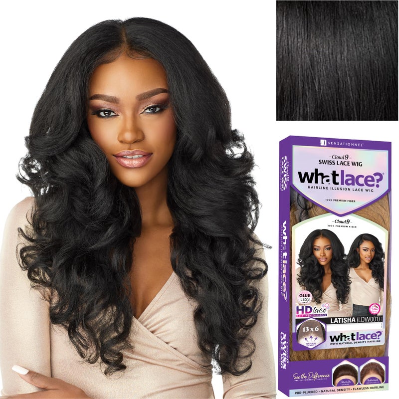 Sensationnel What Lace 13X6 Wigs - Latisha Lacefrontal Hand Tied Glueless Synthetic With Natural Density Preplucked Hairline (Jet Black 1) - Image 1