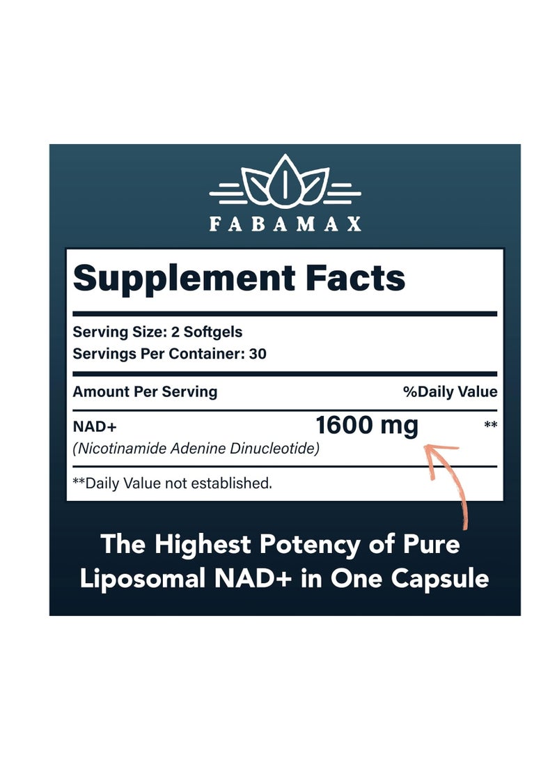Fabamax Liposomal Nad+ 1600mg 60Softgels pack of 2 - Image 2