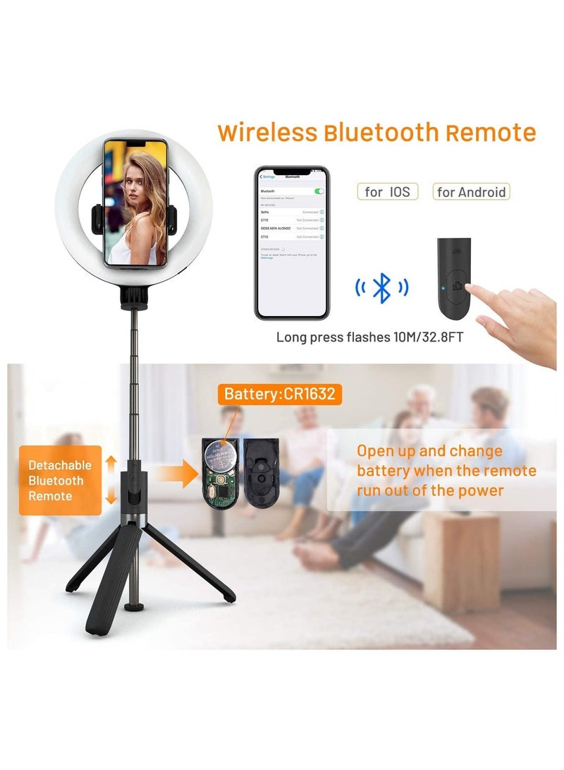 ELTRAZONE Selfie Stick with Ring Light, 2023 Model, 3 Color Modes, 9 Levels of Dimming, High Brightness, Tripod, Selfie Light, 360° x 220° Rotation, 5 Levels of Stretching, Auxiliary Light, Bluetooth Remo - Image 5