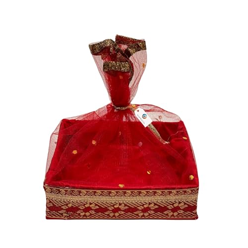 SANWALSA (Set of 3, 8",10",12" inch, Square) MDF Base Designer Gift Hamper Packaging Baskets with Net Cover, Gift Hamper Organiser perfect for any occasion (Red) - Image 5