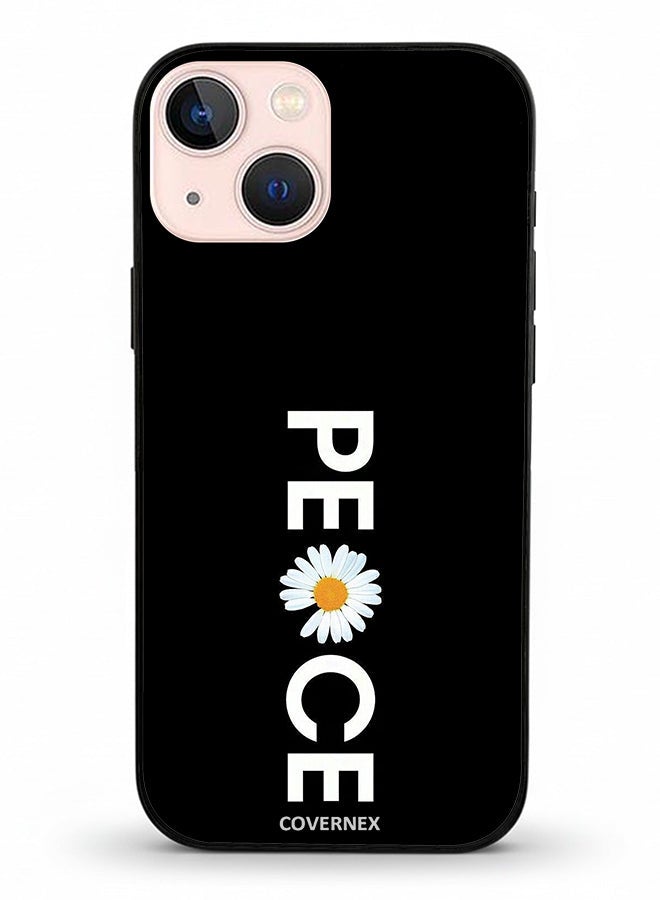 Covernex Apple iPhone 13 Mini Protective Case Cover Printed Featuring Minimalist PEACE with Daisy Graphic - Image 2