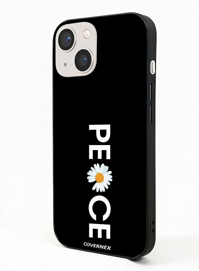 Covernex Apple iPhone 13 Mini Protective Case Cover Printed Featuring Minimalist PEACE with Daisy Graphic - Image 1