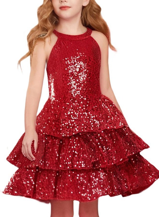 GRACE KARIN Girls Sequin Party Dress Sparkly Formal Birthday Special Occasion Kids Fancy Pageant Teen Dresses Size 6-14, Red, 6-7 Years - Image 1