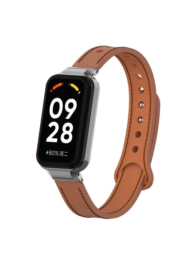 HOPMC Compatible with Redmi SmartWatch 2 Strap,Replacement Leather Band Wirstband Accessories with Metal Frame for Redmi Smart Band 2 Fitness Tracker (Brown)