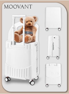Moovant 20 Inch Kids Carry-On Luggage with Concealed Child Seat, Anti-fall Removable Baby Back, Ride On Travel Suitcase for 2-15 Years Kids Boys Girls, Lockable 4-Spinner Wheels, TSA Approved Lock, PC Material, White  - Image 1