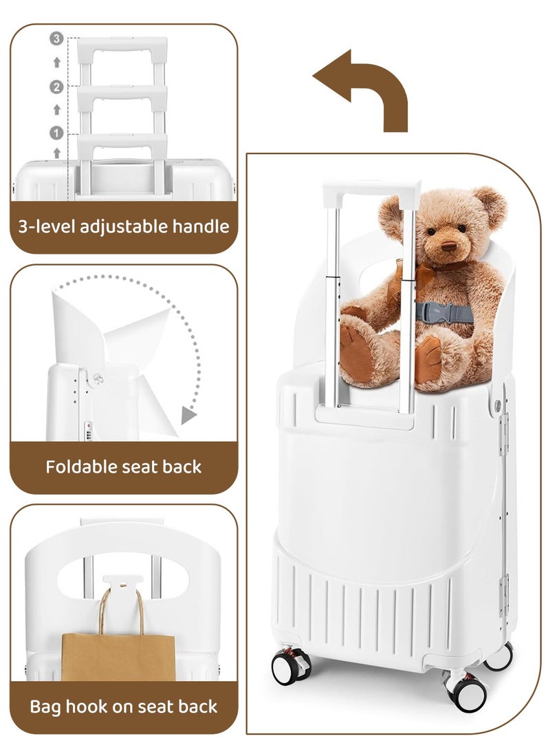 20 Inch Kids Luggage with Concealed Child Seat, Anti-fall Removable Baby Back, Adult Carry-on Boarding Luggage, with TSA Approved Lock, Portable Ride-On Travel Suitcase for 2-15 Years, White - pzsku/Z76D9689CD7D698201E93Z/45/_/1736244894/4d281cc7-14cc-459a-98f0-b984e7489b0b