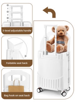 Moovant 20 Inch Kids Carry-On Luggage with Concealed Child Seat, Anti-fall Removable Baby Back, Ride On Travel Suitcase for 2-15 Years Kids Boys Girls, Lockable 4-Spinner Wheels, TSA Approved Lock, PC Material, White  - Image 4