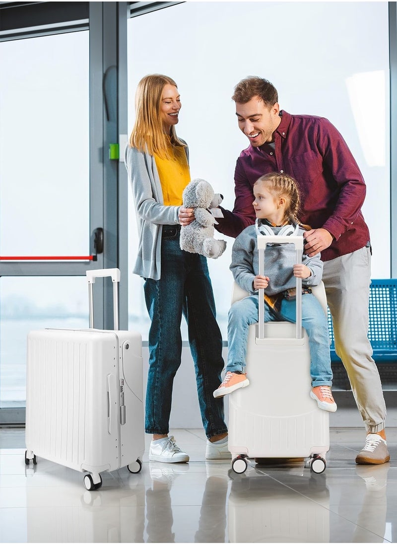 20 Inch Kids Luggage with Concealed Child Seat, Anti-fall Removable Baby Back, Adult Carry-on Boarding Luggage, with TSA Approved Lock, Portable Ride-On Travel Suitcase for 2-15 Years, White - pzsku/Z76D9689CD7D698201E93Z/45/_/1736244949/bec787ed-3459-41a1-910d-7694c9bd350b