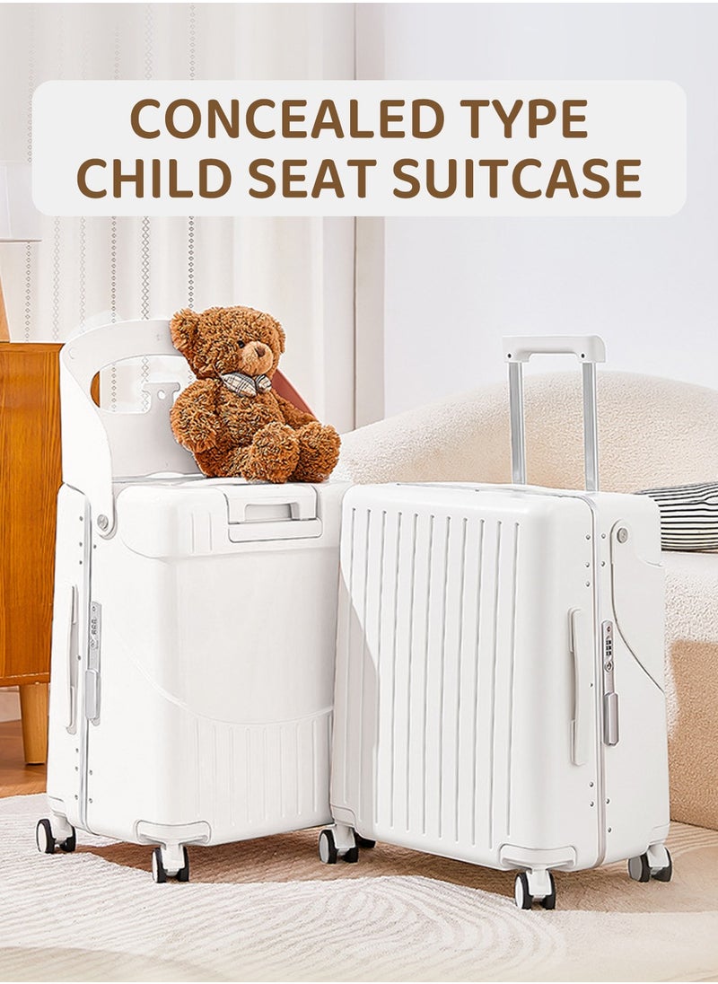 20 Inch Kids Luggage with Concealed Child Seat, Anti-fall Removable Baby Back, Adult Carry-on Boarding Luggage, with TSA Approved Lock, Portable Ride-On Travel Suitcase for 2-15 Years, White - pzsku/Z76D9689CD7D698201E93Z/45/_/1736244956/2192005b-ef29-4a4a-b4e1-f853f144d776