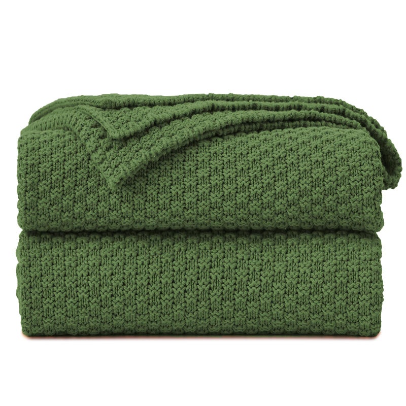 Longhui bedding Olive Green Knitted Throw Blanket for Couch Soft Cozy Machine Washable 100 Cotton Sofa Knit Blankets Heavy 30lb Weight 51 x 63 Inches Green Color