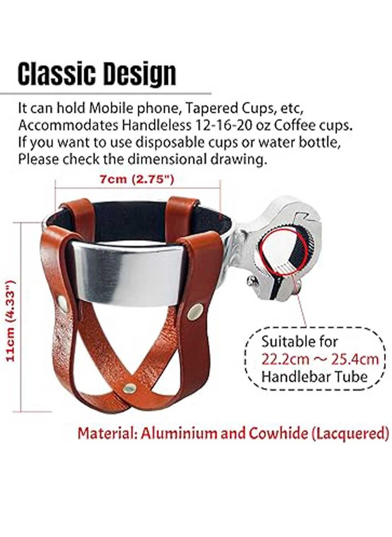 General - intage Leather Bike Beverage Holder Cruiser Bike Coffee Cup Holder, Water Bottle Cup Holder with Metal Clamp for Beach Cruiser Motorcycle Bike Boat Stroller Walker Wheelchair Scooter Golf Cart - Image 1