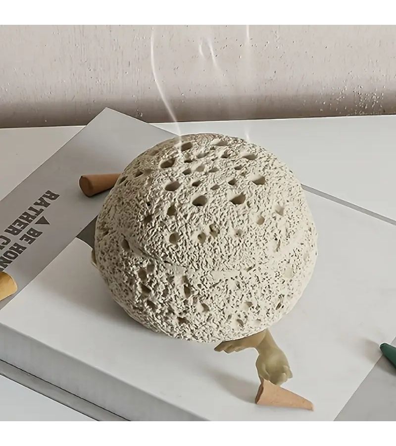 Meteorite Spherical Incense Burner Smoke Free Zen Meditation Decor Black - Image 4