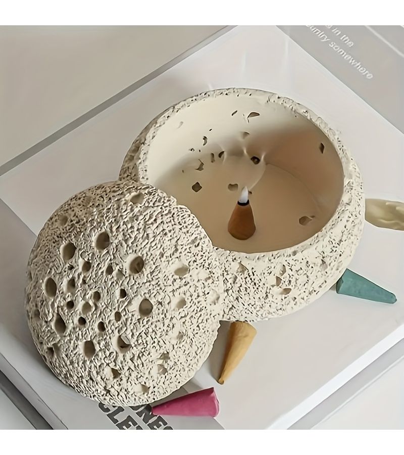 Meteorite Spherical Incense Burner Smoke Free Zen Meditation Decor Black - Image 3