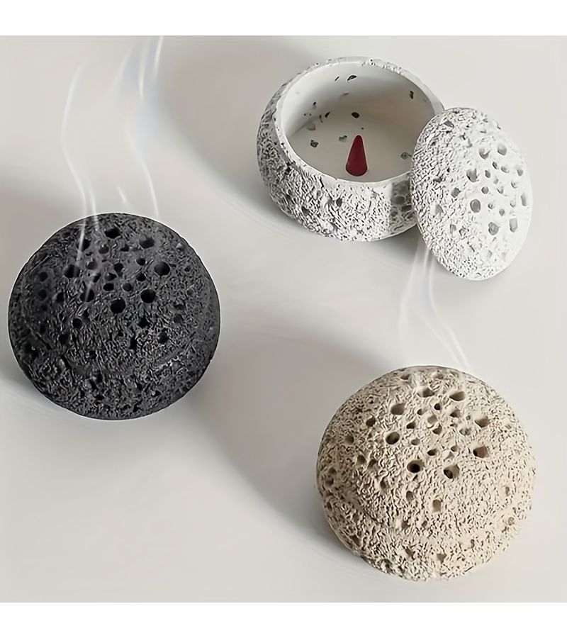 Meteorite Spherical Incense Burner Smoke Free Zen Meditation Decor Black - Image 1