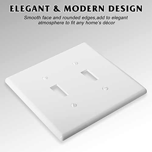 Anteer 2-Gang Toggle Light Switch Wall Plate Double Switch Decorator Plate Covers, Dual Switch Faceplate Standard Size 2-Gang 4.48" x 4.57" (Standard-Size, 4-Pack,White) - Image 2
