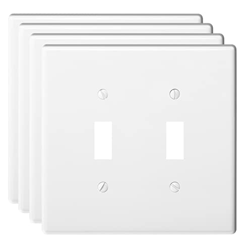 Anteer 2-Gang Toggle Light Switch Wall Plate Double Switch Decorator Plate Covers, Dual Switch Faceplate Standard Size 2-Gang 4.48" x 4.57" (Standard-Size, 4-Pack,White) - Image 1