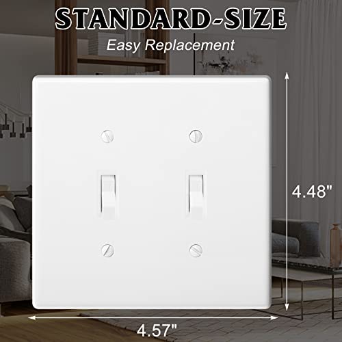 Anteer 2-Gang Toggle Light Switch Wall Plate Double Switch Decorator Plate Covers, Dual Switch Faceplate Standard Size 2-Gang 4.48" x 4.57" (Standard-Size, 4-Pack,White) - Image 4