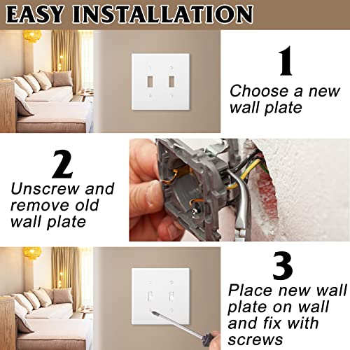 Anteer 2-Gang Toggle Light Switch Wall Plate Double Switch Decorator Plate Covers, Dual Switch Faceplate Standard Size 2-Gang 4.48" x 4.57" (Standard-Size, 4-Pack,White) - Image 5