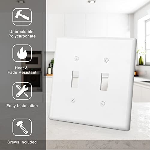 Anteer 2-Gang Toggle Light Switch Wall Plate Double Switch Decorator Plate Covers, Dual Switch Faceplate Standard Size 2-Gang 4.48" x 4.57" (Standard-Size, 4-Pack,White) - Image 3