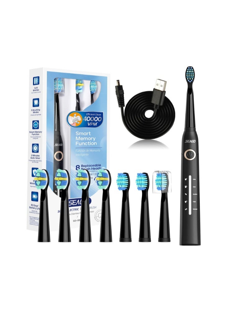 Seago Electric Toothbrush for Adults, with 8 Heads and 5 Modes, Rechargeable Sonic Tooth Brush One Charge for 30 Days, with 2 Mins Timer - Image 1