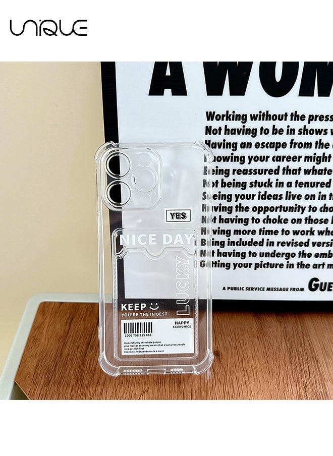 Unique For iPhone 14 Pro Max Phone Case - Doodle Text Phone Case - Phone Case with Card Holder, Card Slot - Ultra Slim Anti-Drop Soft TPU Wallet Phone Case with Bumper - Transparent  - Image 2