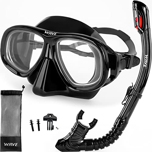 Wave Nearsighted Snorkel Gear Nearsighted Dry Snorkel Mask Set for Adult Youth Nearsighted Anti Fog Diving Mask with Detachable Camera Mount Adjustable Strap for Scuba Diving Snorkeling Freediving - Image 1