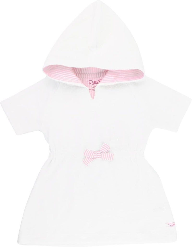 RuffleButts White w/Pink Seersucker Terry Cover-Up - 12-18m - Image 1