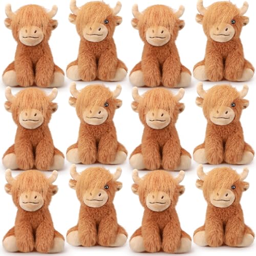 Blueweenly 12 Pcs Stuffed Animal Stuffed Plush Toys 6 inch Realistic Soft Decor Doll for Stress Relief Boys Girls Birthday Favors Gifts Forest Party Decor Highland Cows - Image 1