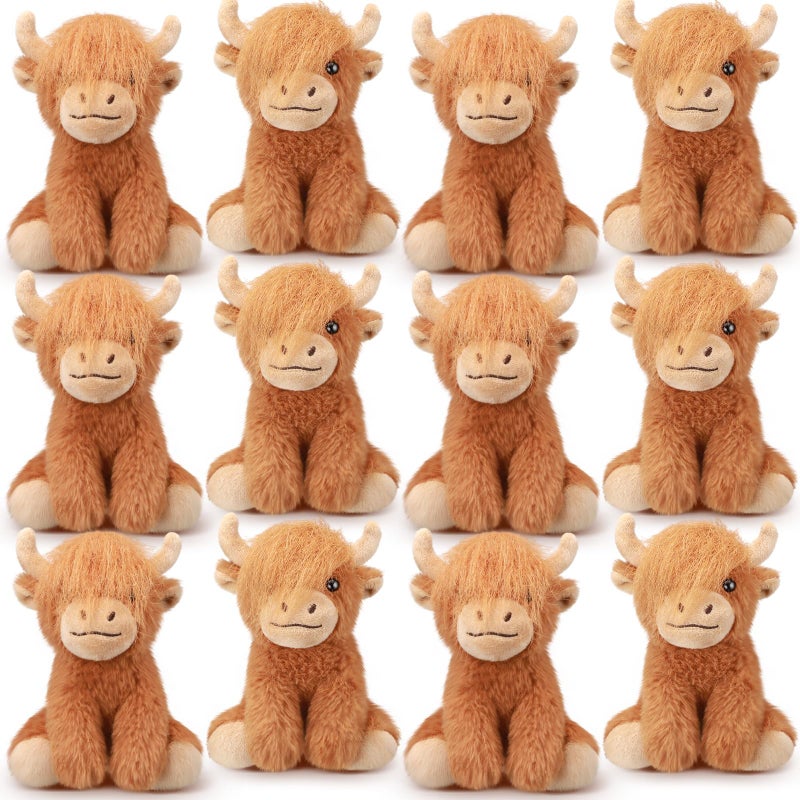 Blueweenly 12 Pcs Stuffed Animal Stuffed Plush Toys 6 inch Realistic Soft Decor Doll for Stress Relief Boys Girls Birthday Favors Gifts Forest Party Decor Highland Cows - Image 2