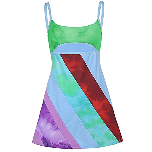 Honganda Y2K Dress for Women Summer Sleeveless Rainbow Bodycon Retro Going Out Dress 2000s 70s Halloween Costume - Image 4