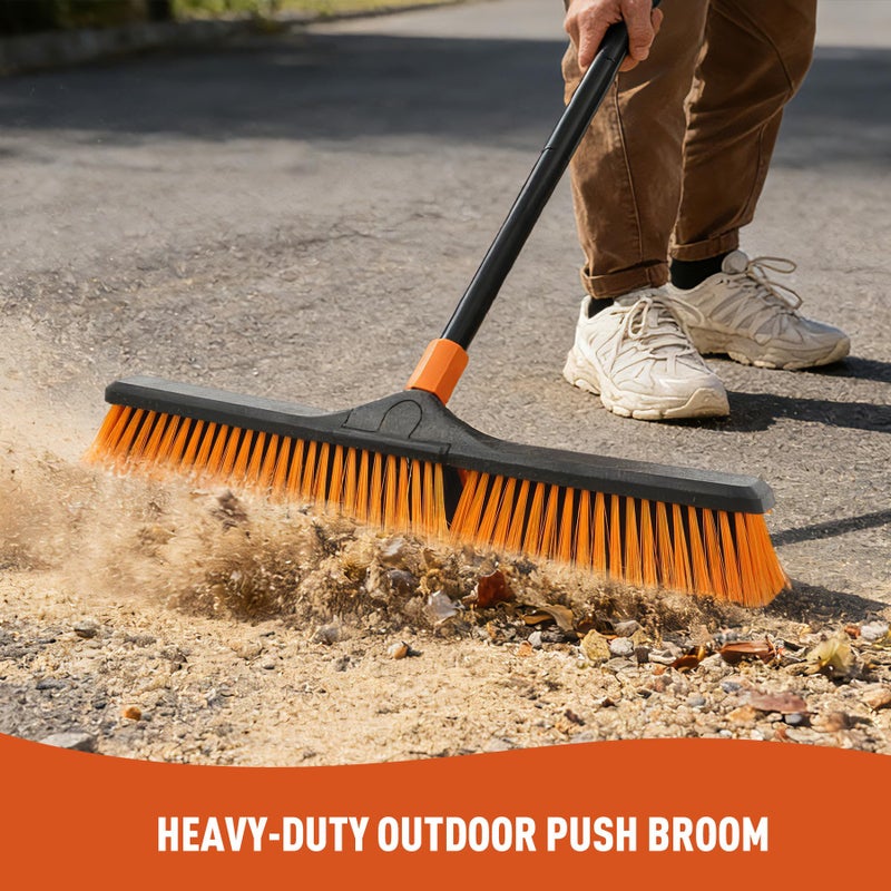 CLEANHOME 24â€Push Broom Brush for Floor Cleaning with 65â€ Long Handle and Stiff Bristles, Heavy Duty Brush for Shop, Deck, Garage, Concrete,Indoor and Outdoor Broom,Orange - Image 3