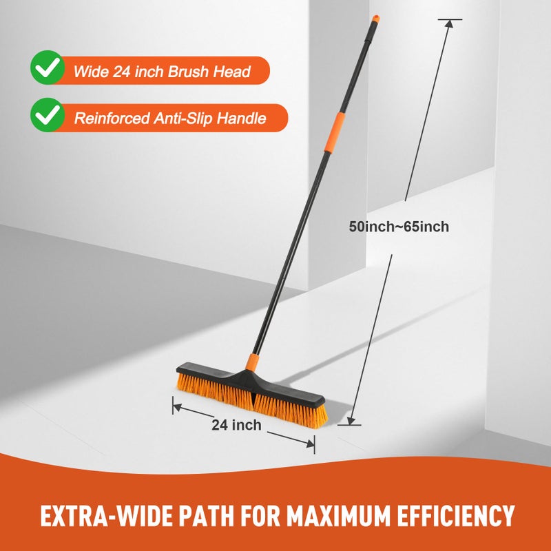 CLEANHOME 24â€Push Broom Brush for Floor Cleaning with 65â€ Long Handle and Stiff Bristles, Heavy Duty Brush for Shop, Deck, Garage, Concrete,Indoor and Outdoor Broom,Orange - Image 5