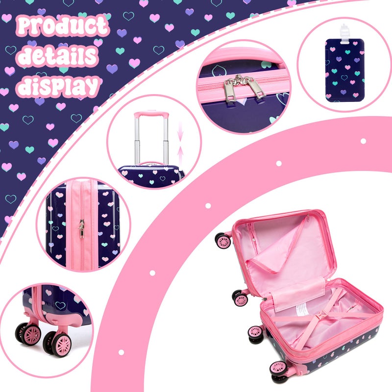 Esteemly Kid's Luggage Set 2 Piece Suitcase Set Hardside Luggage with Spinner Wheels Girls Carry on Toddler Travel Rolling Suitcase with Neck Pillow Airline Approved - Image 3