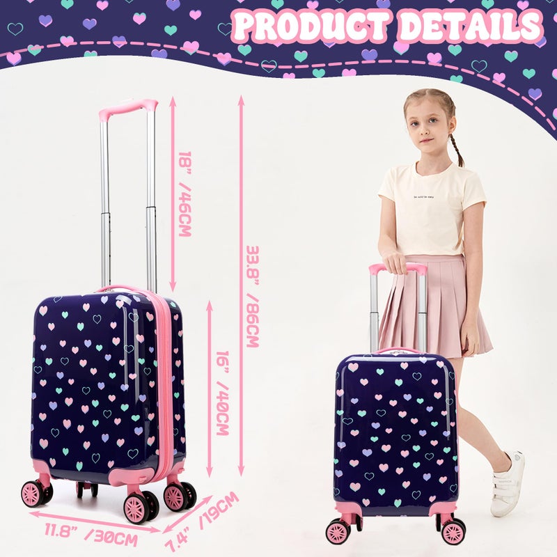Esteemly Kid's Luggage Set 2 Piece Suitcase Set Hardside Luggage with Spinner Wheels Girls Carry on Toddler Travel Rolling Suitcase with Neck Pillow Airline Approved - Image 2
